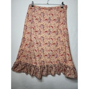 Gap Paisley Midi Skirt Womens 10 Tan Red Ruffle Hem Floral Cotton Vintage Style